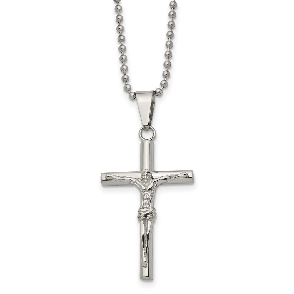 Chisel Stainless Steel Crucifix Pendant on a 22 inch Ball Chain Necklace